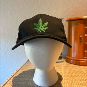 Black Cap with Green Leaf Embroidery